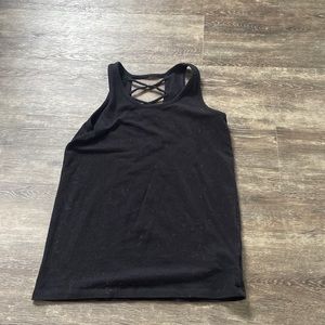 Black stretchy tank top with a fancy back.